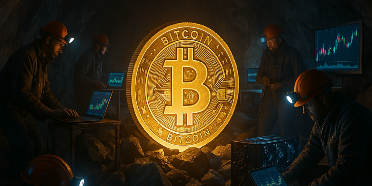 Mineros de Bitcoin trabajando en una cueva.