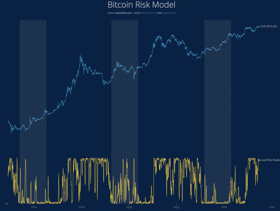 Bitcoin price evolution together with the risk model