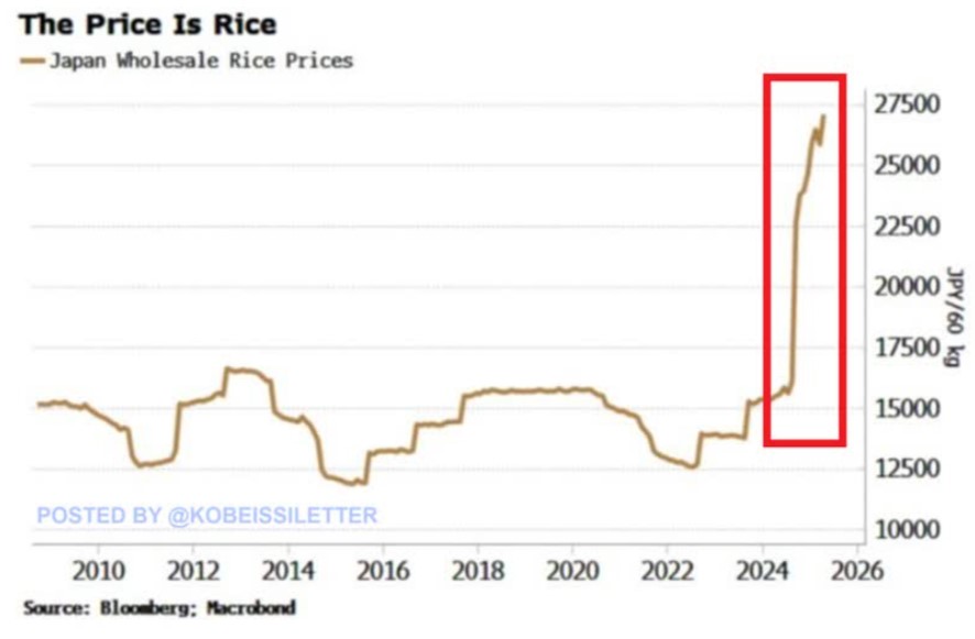 Gráfica de precios del arroz en Japón.
