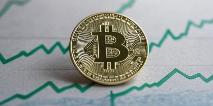 Bitcoin con gráficas verdes.