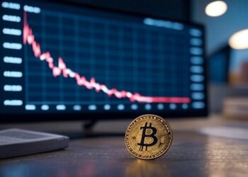 gráfico en el fondo y una moneda de bitcoin al frente.