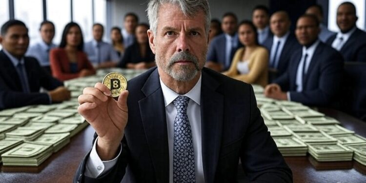 Michael Saylor, CEO de Strategy, desplegó distintos mecanismos para obtener fondos sin la necesidad de depender de ingresos operativos. Fuente: Imagen generada por CriptoNoticias en Grok.