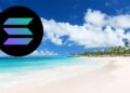 Una playa paradisiaca con el logo de SOL.