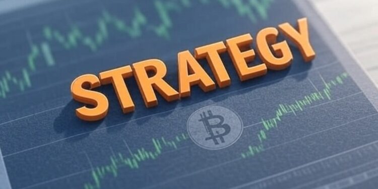 Strategy en una gráfica de mercados en verde y bitcoin.