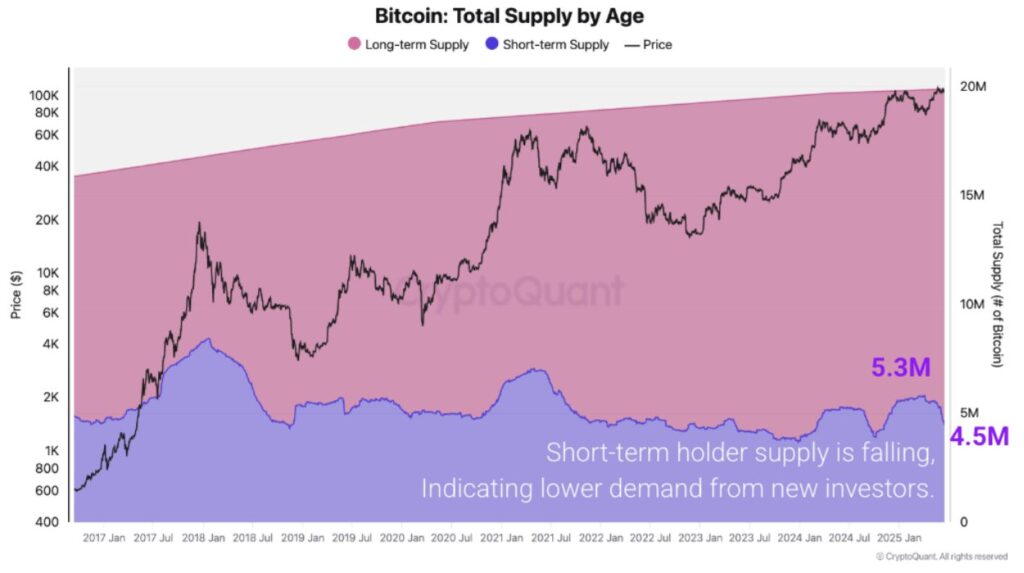 Gráfico de oferta total de bitcoin en función de su "edad".