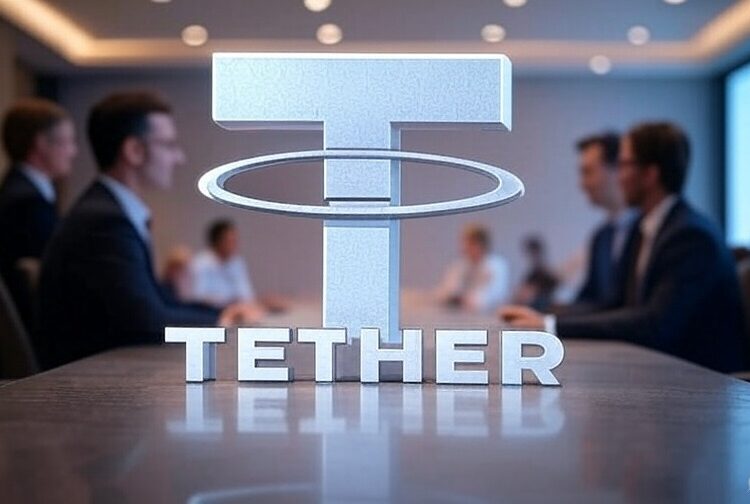Logo de Tether en mesa ejecutiva.