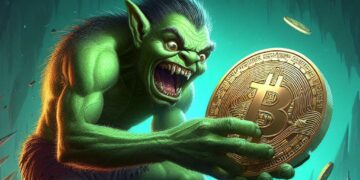 un troll verde atacando a bitcoin, estilo frank frazzeta