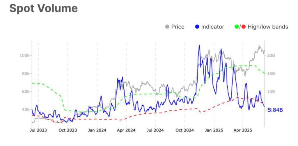Gráfico volumen comercio spot de bitcoin.