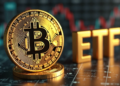 Moneda de bitcoin con un gráfico de precios de fondo.