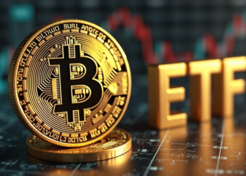 Moneda de bitcoin con un gráfico de precios de fondo.