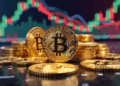 monedas de bitcoin con un fondo bursátil.
