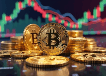 monedas de bitcoin con un fondo bursátil.