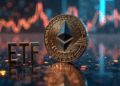 moneda de Ethereum con un gráfico de fondo.