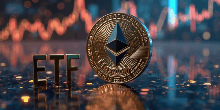 moneda de Ethereum con un gráfico de fondo.
