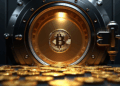 monedas de bitcoin en una bóveda.