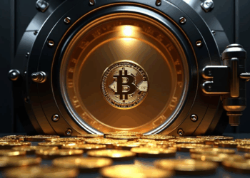 monedas de bitcoin en una bóveda.