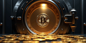 monedas de bitcoin en una bóveda.