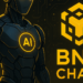 Un robot de IA junto al logo de la BNB Chain.