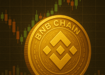 Un token de BNB junto a un grafico de precios.