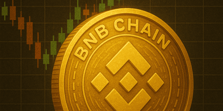 Un token de BNB junto a un grafico de precios.