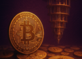 Monedas de BTC junto a un ordenador cuantico.