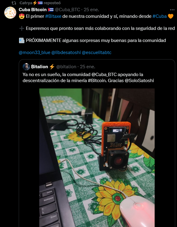 A mini Bitcoin miner in operation from Cuba.