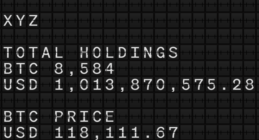 Cuadro que muestra el tesoro de Bitcoin de la empresa Block.
