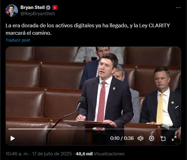 El congresista Bryan Steil habla sobre la regulación de las criptomonedas en Estados Unidos.