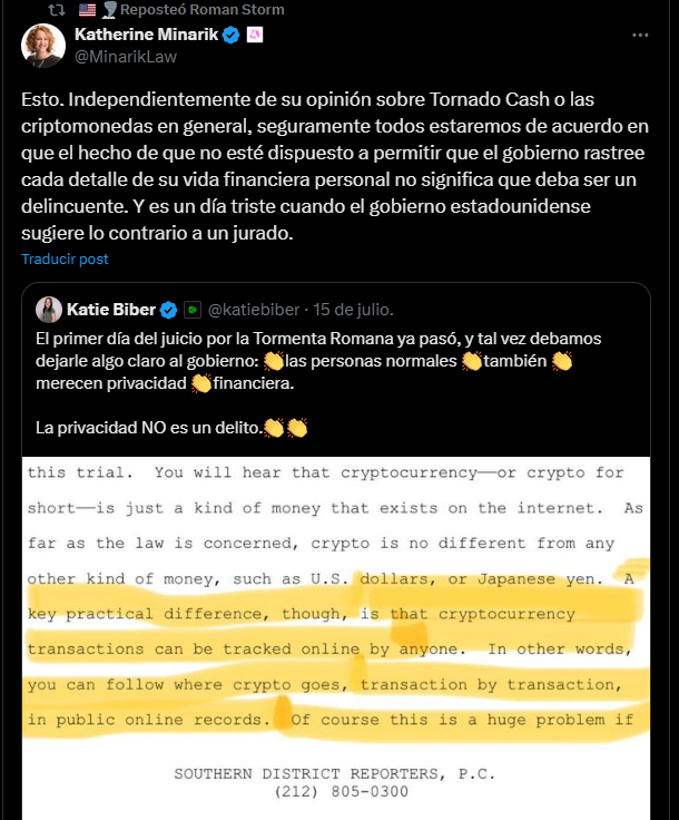 La comunidad que gira en torno a las criptomonedas en defensa de la privacidad frente al juicio a Roman Storm, cofundador de Tornado Cash.