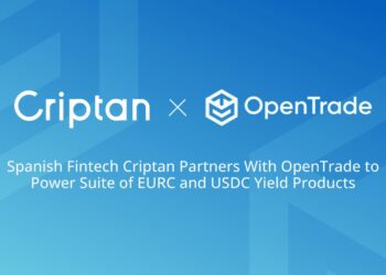Logo de Criptan y OpenTrade en fondo azul.