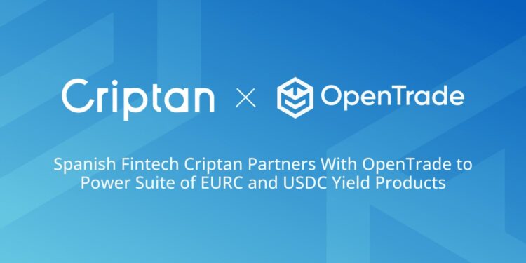 Logo de Criptan y OpenTrade en fondo azul.