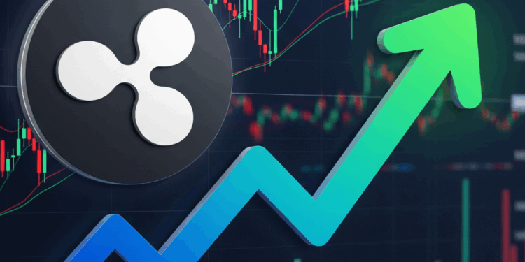 Moneda de XRP y un gráfico que va al alza.