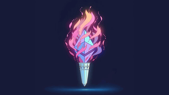 Una criptomoneda de ETH en llamas.