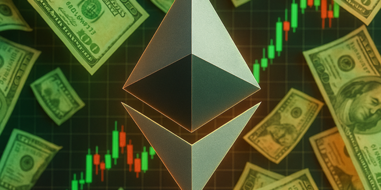 Un token ETH rodeado de dolares.
