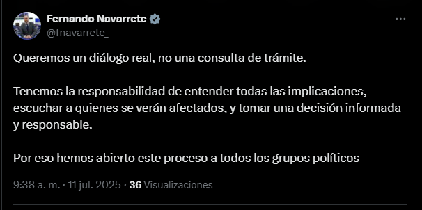Un mensaje en X del euro diputado Fernando Navarrete sobre un programa para escuchar opiniones sobre el euro digital.