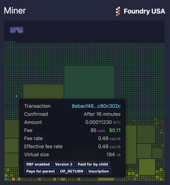 Imagen de una transacción en la red Bitcoin.