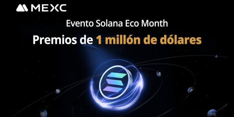 ícono de Solana como el núcleo de un átomo en fondo negro.