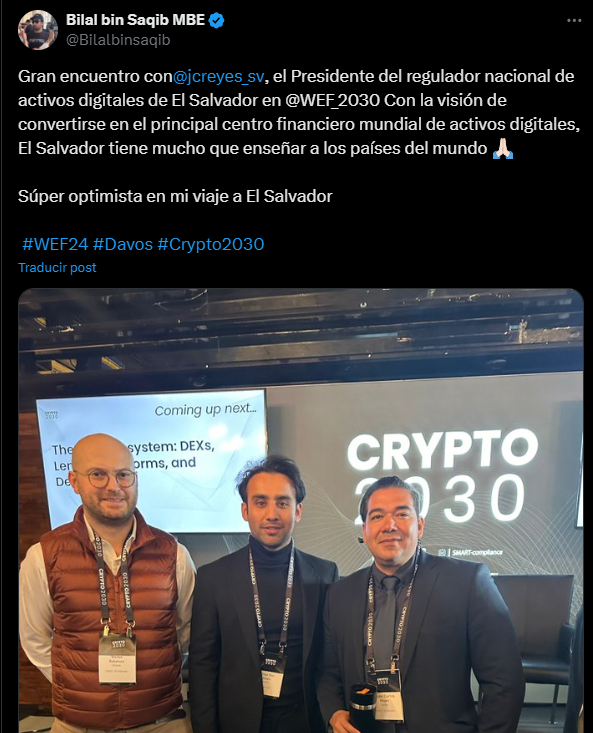 El ministro de criptomonedas de Pakistán junto a Juan Carlos Reyes de El Salvador.