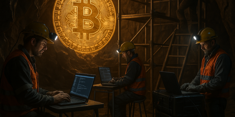 Mineros trabajando en una cueva.