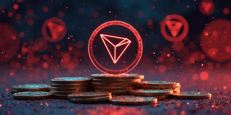 Logo de Tron y varias monedas de doradas.