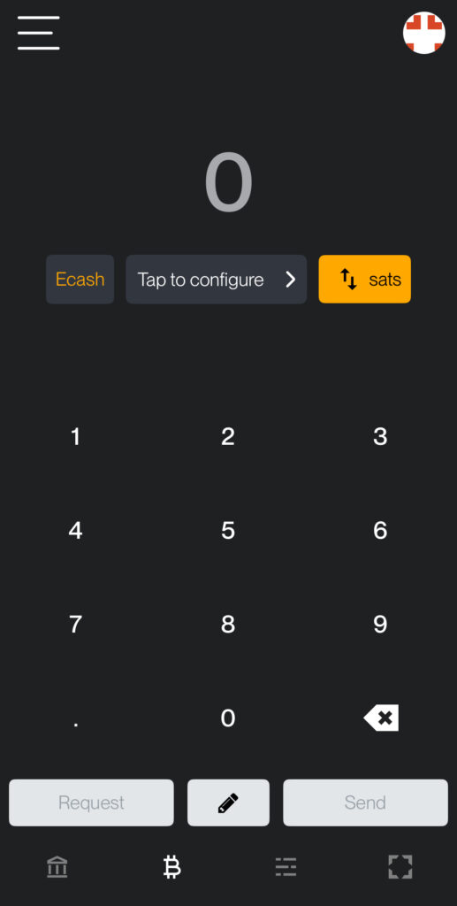Interfaz wallet ZEUS.