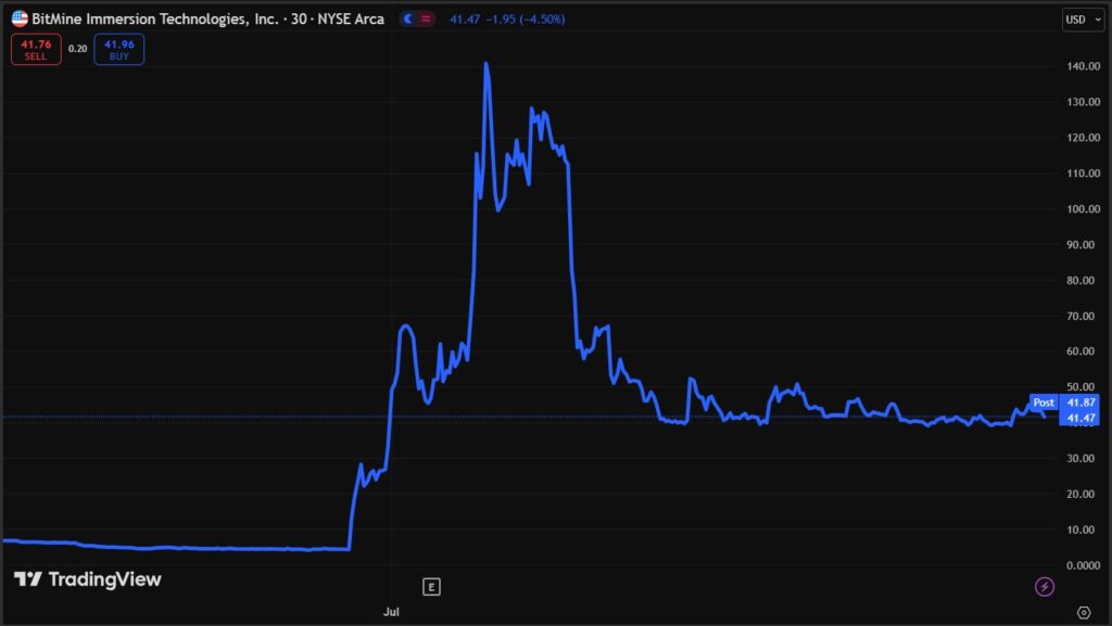 Gráfico de precio de acciones de BitMine.