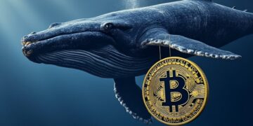 ballena con un bitcoin.