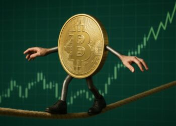 Bitcoin equilibrado en una cuerda.