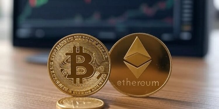 moneda de bitcoin y ether.