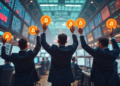 inversionistas sosteniendo bitcoin en las manos.