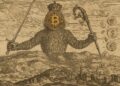 Leviatán de Thomas Hobbes con rostro de Bitcoin.