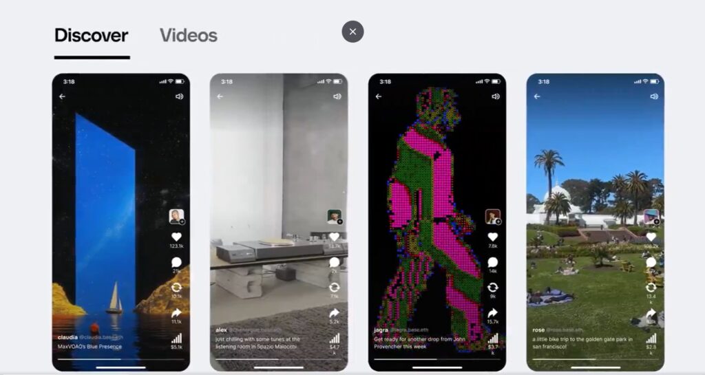 Captura de un feed de videos en Base App.