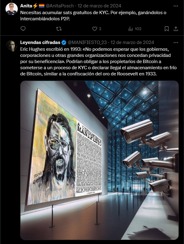 Mensajes de la comunidad de bitcoin sobre el peligro de las transferencias con KYC.
