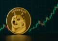 DOGE con gráficas mixtas en el fondo.
